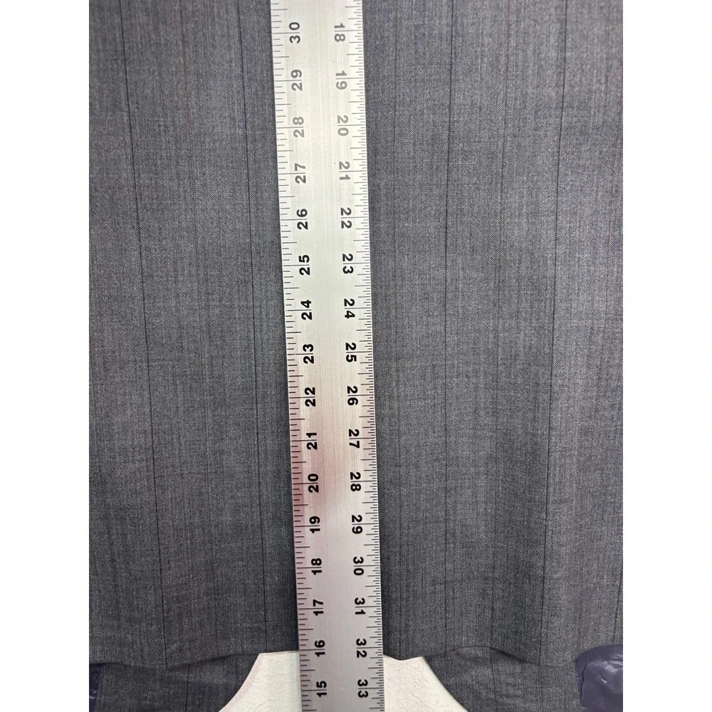 vtg 90s Tom James 46L 37x34 Gray Pinstripe 2pc Pant Suit Wool USA Pleated Cuffed